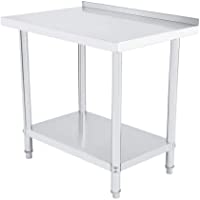 AYNEFY - Mesa de trabajo de acero inoxidable- 1 unidad- doble capa- acero inoxidable- superficie de acero inoxidable- 0…